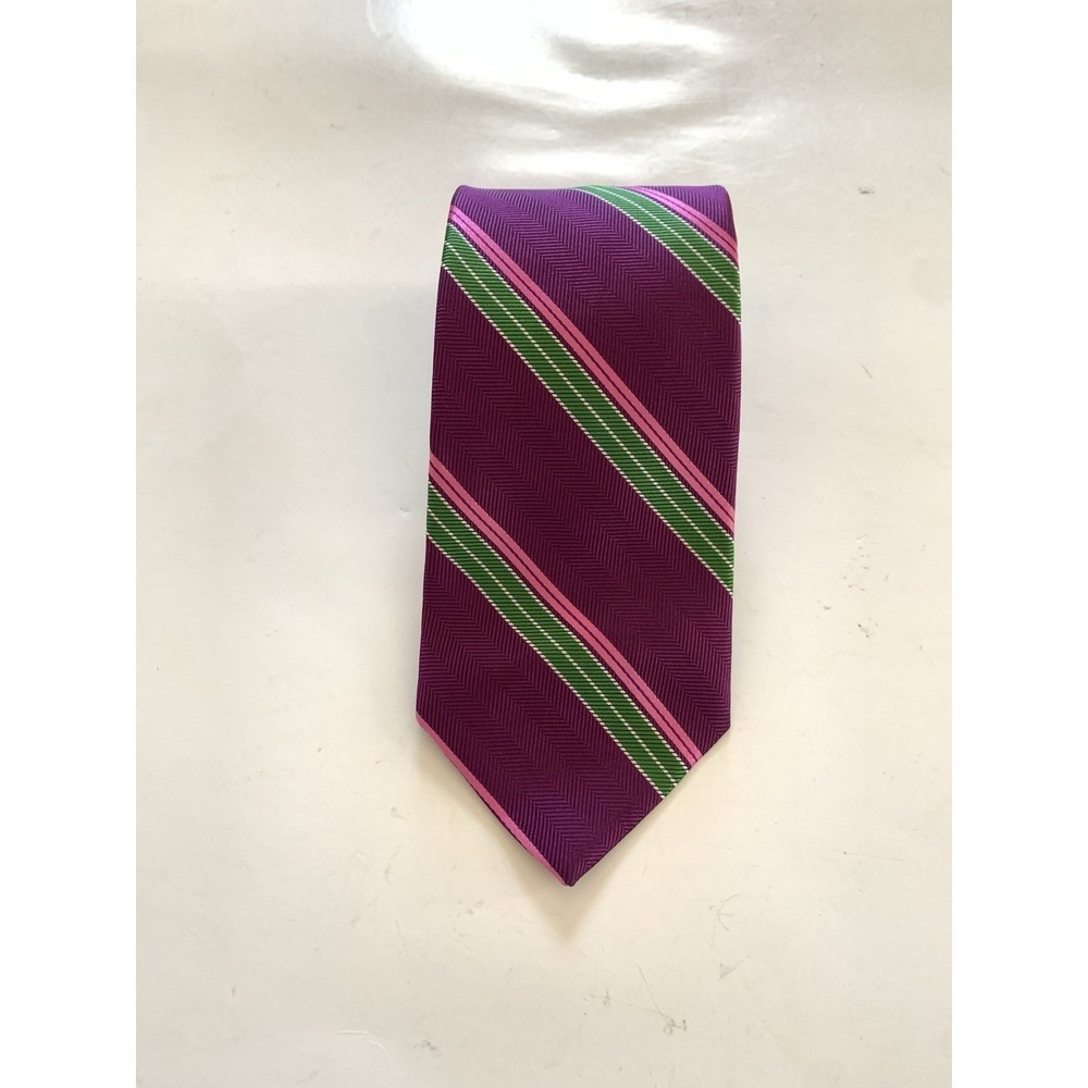 Vintage Brooks Brothers Makers Merchants Silk Tie Magenta Stripe Herringbone 58"